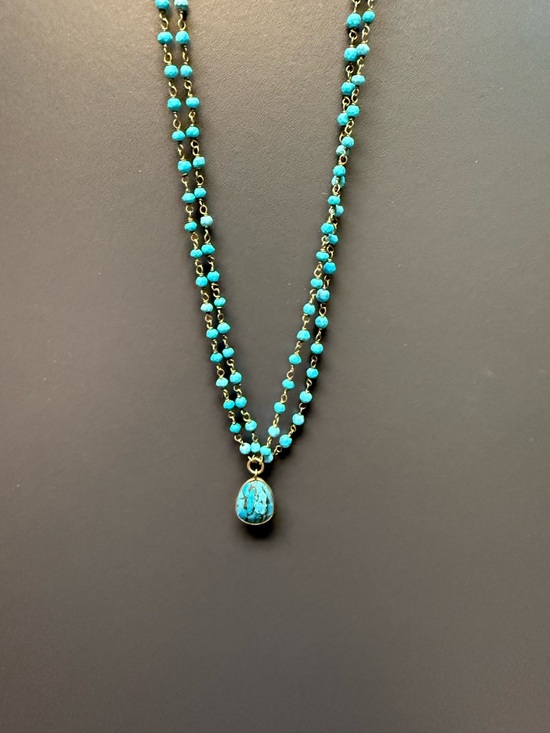 Jewelry - Turquoise (Howlite) Beaded Double-Strand Necklace with Pendant